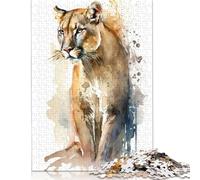 500 Pieces Jigsaw Puzzles for Adults 'Cougar in Watercolor Square Jigsaw Puzzles, for Adults And Teenager, Wooden Puzzles Home Art Decor 500pcs (52x38cm)