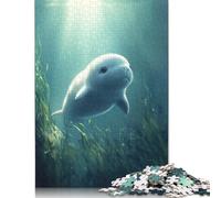 500 Pieces Jigsaw Puzzles for Adults Cute Baby Dugong Whale Square Wooden Puzzles Unique Piece Puzzle Educational Fun Games Toys 500pcs (52x38cm)