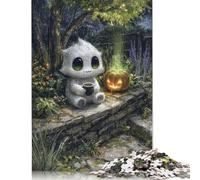 500 Pieces Jigsaw Puzzles for Adults Cute Monster with Coffee And Pumpkin Square Wooden Puzzles Unique Piece Puzzle Educational Fun Games Toys 500pcs (52x38cm)