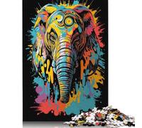500 Pieces Jigsaw Puzzles for Adults Elephant Head Graffiti Square Wooden Puzzles Unique Piece Puzzle Educational Fun Games Toys 500pcs (52x38cm)