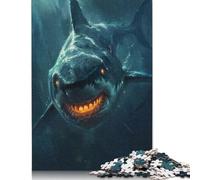 500 Pieces Jigsaw Puzzles for Adults Fantasy Shark Glowing Eyes Square Wooden Puzzles Unique Piece Puzzle Educational Fun Games Toys 500pcs (52x38cm)