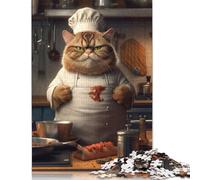 500 Pieces Jigsaw Puzzles for Adults Fat Cat Cook Chef Square Wooden Puzzles Unique Piece Puzzle Educational Fun Games Toys 500pcs (52x38cm)
