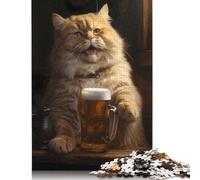 500 Pieces Jigsaw Puzzles for Adults Fat Cat Happy Beer Bar Pub Square Jigsaw Puzzles, for Adults And Teenager, Wooden Puzzles Home Art Decor 500pcs (52x38cm)