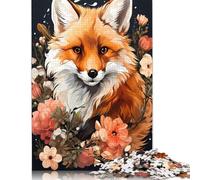 500 Pieces Jigsaw Puzzles for Adults Fox Flower Gift Square Wooden Puzzles Unique Piece Puzzle Educational Fun Games Toys 500pcs (52x38cm)