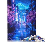 500 Pieces Jigsaw Puzzles for Adults Futuristic Fuji Neon Bloom Square Jigsaw Puzzles, for Adults And Teenager, Wooden Puzzles Home Art Decor 500pcs (52x38cm)