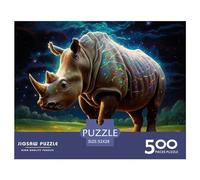 500 Pieces Jigsaw Puzzles for Adults Galaxy Rhinoceros Square Wooden Puzzles Unique Piece Puzzle Educational Fun Games Toys 500pcs (52x38cm)