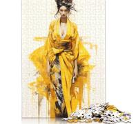 500 Pieces Jigsaw Puzzles for Adults Geisha in Yellow Square Wooden Puzzles Unique Piece Puzzle Educational Fun Games Toys 500pcs (52x38cm)