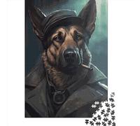 500 Pieces Jigsaw Puzzles for Adults German Shepherd Gangster Square Wooden Puzzles Unique Piece Puzzle Educational Fun Games Toys 500pcs (52x38cm)
