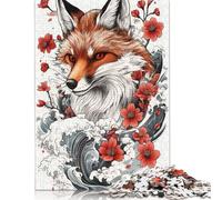 500 Pieces Jigsaw Puzzles for Adults Japanese Fox Tattoo Square Jigsaw Puzzles, for Adults And Teenager, Wooden Puzzles Home Art Decor 500pcs (52x38cm)
