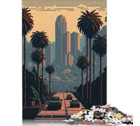 500 Pieces Jigsaw Puzzles for Adults Los Angeles Pixel Art Square Wooden Puzzles Unique Piece Puzzle Educational Fun Games Toys 500pcs (52x38cm)