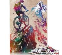 500 Pieces Jigsaw Puzzles for Adults Mountain Biking Watercolor Jigsaw Wooden Creative Puzzles Impossible Puzzle Brain Challenge Puzzle for Teenagers 500pcs (52x38cm)