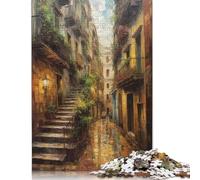 500 Pieces Jigsaw Puzzles for Adults Oil Painting of Barcelona Square Wooden Puzzles Unique Piece Puzzle Educational Fun Games Toys 500pcs (52x38cm)
