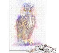 500 Pieces Jigsaw Puzzles for Adults Owl Fractal Colored Square Wooden Puzzles Unique Piece Puzzle Educational Fun Games Toys 500pcs (52x38cm)