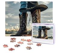 500 Pieces Jigsaw Puzzles for Adults Personalized Wooden Puzzle Cowboy Black Hat Western Boots Puzzles from Photos Picture Puzzle for Family Wedding Christmas Birthday Gifts
