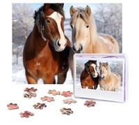 500 Pieces Jigsaw Puzzles for Adults Personalized Wooden Puzzle Two horses standing in the snow Puzzles from Photos Picture Puzzle for Family Wedding Christmas Birthday Gifts
