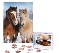 500 Pieces Jigsaw Puzzles for Adults Personalized Wooden Puzzle Two horses standing in the snow Puzzles from Photos Picture Puzzle for Family Wedding Christmas Birthday Gifts