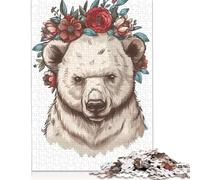 500 Pieces Jigsaw Puzzles for Adults Polar Bear Flower Square Wooden Puzzles Unique Piece Puzzle Educational Fun Games Toys 500pcs (52x38cm)