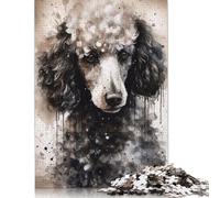 500 Pieces Jigsaw Puzzles for Adults 'Poodle Dog Black Ink Square Wooden Puzzles Unique Piece Puzzle Educational Fun Games Toys 500pcs (52x38cm)