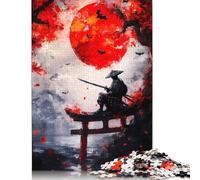 500 Pieces Jigsaw Puzzles for Adults Samurai Under Blood Moon Square Wooden Puzzles Unique Piece Puzzle Educational Fun Games Toys 500pcs (52x38cm)