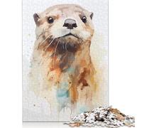 500 Pieces Jigsaw Puzzles for Adults Sea Otter Watercolor Art Square Jigsaw Puzzles, for Adults And Teenager, Wooden Puzzles Home Art Decor 500pcs (52x38cm)