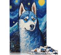 500 Pieces Jigsaw Puzzles for Adults Siberian Husky Van Gogh Square Wooden Puzzles Unique Piece Puzzle Educational Fun Games Toys 500pcs (52x38cm)