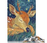 500 Pieces Jigsaw Puzzles for Adults Sleeping Deer Under Starry Night Jigsaw Wooden Creative Puzzles Impossible Puzzle Brain Challenge Puzzle for Teenagers 500pcs (52x38cm)