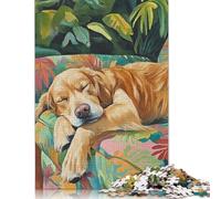 500 Pieces Jigsaw Puzzles for Adults Sleeping Golden Retriever Square Jigsaw Puzzles, for Adults And Teenager, Wooden Puzzles Home Art Decor 500pcs (52x38cm)