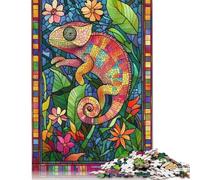 500 Pieces Jigsaw Puzzles for Adults Stained Glass Chameleon Jigsaw Wooden Creative Puzzles Impossible Puzzle Brain Challenge Puzzle for Teenagers 500pcs (52x38cm)