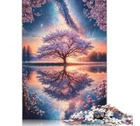 500 Pieces Jigsaw Puzzles for Adults Starlit Sakura Sanctuary Square Wooden Puzzles Unique Piece Puzzle Educational Fun Games Toys 500pcs (52x38cm)