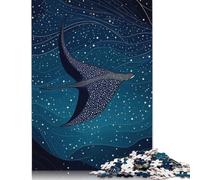 500 Pieces Jigsaw Puzzles for Adults Stars Whale Ray Sea Square Wooden Puzzles Unique Piece Puzzle Educational Fun Games Toys 500pcs (52x38cm)