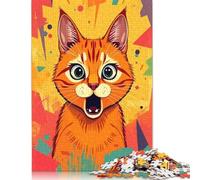 500 Pieces Jigsaw Puzzles for Adults Surprised Orange Cat Square Wooden Puzzles Unique Piece Puzzle Educational Fun Games Toys 500pcs (52x38cm)