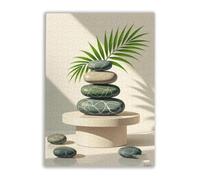 500 Pieces Jigsaw Puzzles for Adults Teens Stack spa Stones Massage Green Palm Leaf Podium Natural ecofriendly Holiday Fun and Modern Summer Home Decor