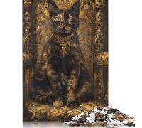 500 Pieces Jigsaw Puzzles for Adults Tortoiseshell Cat Throne Square Wooden Puzzles Unique Piece Puzzle Educational Fun Games Toys 500pcs (52x38cm)
