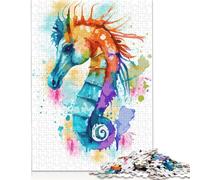500 Pieces Jigsaw Puzzles for Adults 'Watercolor Sea Horse Art Square Wooden Puzzles Unique Piece Puzzle Educational Fun Games Toys 500pcs (52x38cm)