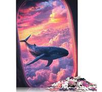 500 Pieces Jigsaw Puzzles for Adults Whale Sky Airplane Window Square Wooden Puzzles Unique Piece Puzzle Educational Fun Games Toys 500pcs (52x38cm)