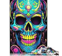 500 Pieces Jigsaw Puzzles for Colorful Neon Graffiti Skull Wooden Jigsaw Puzzle Education Puzzle Toys Family Games Christmas And Birthday Gifts 500pcs (52x38cm)