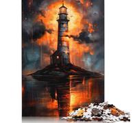500 Pieces Jigsaw Puzzles Golden Lighthouse Sunset Creative Square Jigsaw Puzzles for Adults And Wooden Puzzles Challenging Game 500pcs (52x38cm)