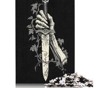 500 Pieces Jigsaw Puzzles Gothic Skeleton Hand Holding Daggerre Creative Square Jigsaw Puzzles for Adults And Wooden Puzzles Challenging Game 500pcs (52x38cm)