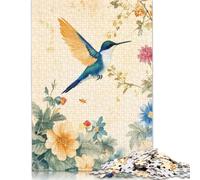 500 Pieces Jigsaw Puzzles Hummingbird in Bloom Watercolor Creative Square Jigsaw Puzzles for Adults And Wooden Puzzles Challenging Game 500pcs (52x38cm)