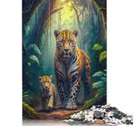 500 Pieces Jigsaw Puzzles Jungle Jaguar Family Creative Square Jigsaw Puzzles for Adults And Wooden Puzzles Challenging Game 500pcs (52x38cm)