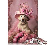 500 Pieces Jigsaw Puzzles Pink Labrador Lady Creative Square Jigsaw Puzzles for Adults And Wooden Puzzles Challenging Game 500pcs (52x38cm)