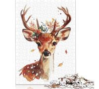 500 Pieces Jigsaw Puzzles Reindeer Flower Creative Square Jigsaw Puzzles for Adults And Wooden Puzzles Challenging Game 500pcs (52x38cm)