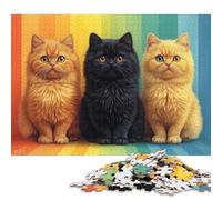 500 Pieces Jigsaw Puzzles Three Kittens on Rainbow Stripes Square Jigsaw Puzzles, for Adults And Woodenboard Puzzles Jigsaw Puzzle - Challenging Game 500pcs (52x38cm)