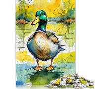 500 Pieces Jigsaw Puzzles Watercolor Mallard Duck Creative Square Jigsaw Puzzles for Adults And Wooden Puzzles Challenging Game 500pcs (52x38cm)