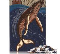 500 Pieces Jigsaw Puzzles Whale in Aboriginal Dot Art Style Creative Square Jigsaw Puzzles for Adults And Wooden Puzzles Challenging Game 500pcs (52x38cm)