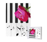 500 Pieces Jigsaw Puzzles Wooden Jigsaw Toy Family Game for Adults Teens,Abstract Piano Music And Red Rose Flowers