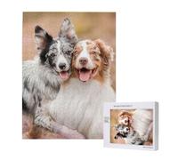 500 Pieces Jigsaw Puzzles Wooden Jigsaw Toy Family Game for Adults Teens,Australian Shepherd Dogs Couple Dogs Aussies