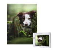 500 Pieces Jigsaw Puzzles Wooden Jigsaw Toy Family Game for Adults Teens,Border Collie Stone Sweet Brown Dogs Pets