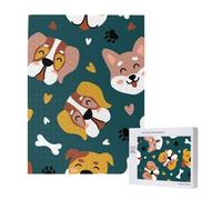 500 Pieces Jigsaw Puzzles Wooden Jigsaw Toy Family Game for Adults Teens,Cute Dogs Bones Puppy Paws Colorful Love Hearts