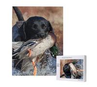500 Pieces Jigsaw Puzzles Wooden Jigsaw Toy Family Game for Adults Teens,Duck Hunting Labrador Dog Cool Black Puppy Animal